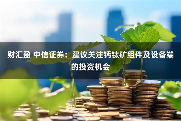 财汇盈 中信证券：建议关注钙钛矿组件及设备端的投资机会